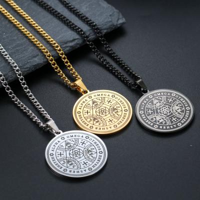 China Silver Color Witchcra Pentagon Stainless Steel Necklaces Seven Archangels Mens Necklaces Colgante Amulet Colgante for sale