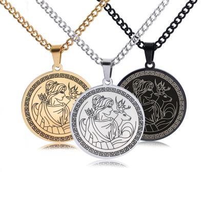 China Vintage Artemis Necklace for Women Girls Collectable Medallion Clavicle Pendant Chain Hand-Engraved Charm Necklace Female Gift for sale