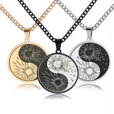 China Religious Vintage Yin Yang Tai Chi Stainless Steel Pendant Necklace Suitable for Men's and Women's Fashion Jewelry for sale