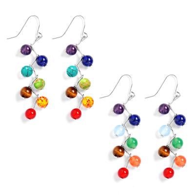 China BOHEMIA 6 Mm Colorful Round Beads Stone Agate Yoga Chakra Drop Earring for sale