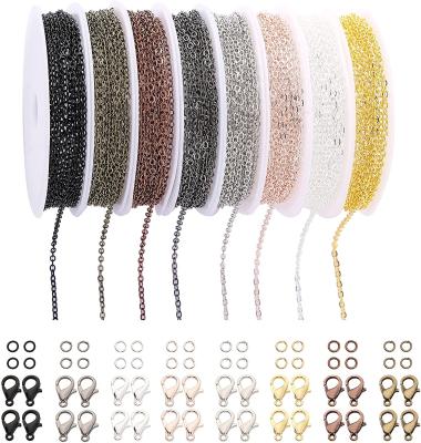 China Jewelry Making Chains Necklace Chains Roll 8 Colors DIY Jewelry Making Chains 1.8 Mm Metal Chains With Jump Rings And Open Lobster Clasps For Jewelry for sale