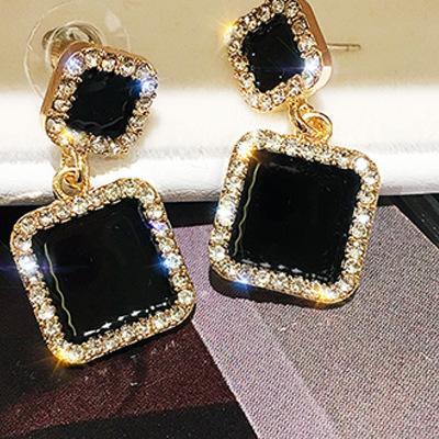 China Black Square Crystal Geometry Female Pendant Earrings Fashion Jewelry 2022 Rhinestone Statement Earrings CLASSIC Earrings for sale