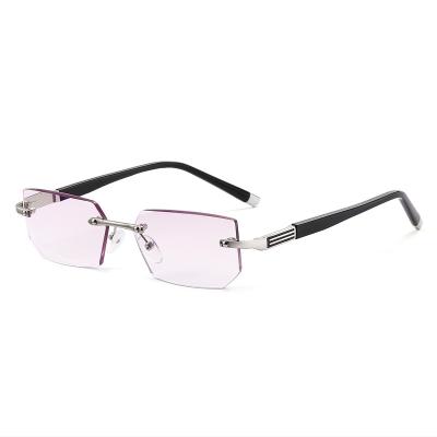 China Blue Rimless Diamond Cut Computer Reading Glasses PC Mens Anti Presbyopia Glasses For Men And Women for sale