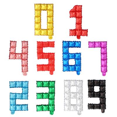 China Different Gift Toy New Arrival OEM Package 16inch Crystal Block Square Number 0-9 Foil Balloons Birthday Party Decoration Letter Globos for sale