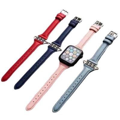 China Good Fit Genuine Leather Buckle 38mm 42mm 44mm Adjustable Sports Watch Bands Breathable Watchband For Apple for sale