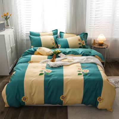 China Nondisposable Wholesale Sunflower Stripes Printed Microfiber Bedding Set, Duvet Cover Sets Sheet Set for sale