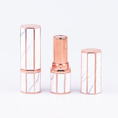 China Low MOQ PP Lip Gloss Hot Selling Octagonal White Marble Tube for sale