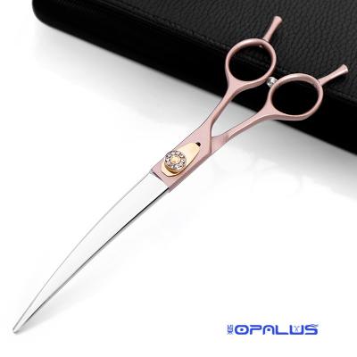 China Right Handed Scissors Professional Rose Gold Curved New Blade Design Tension CNC Screw Pet Grooming Scissors For Dog Hair Cutting MX236 for sale