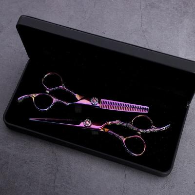 China Classic Design Rose Hair Scissors Classic Design Titanium Hair Scissor Barber Jewel Screw Hairdressing Cutting and Thinning Scissors Salon Set MST804 for sale