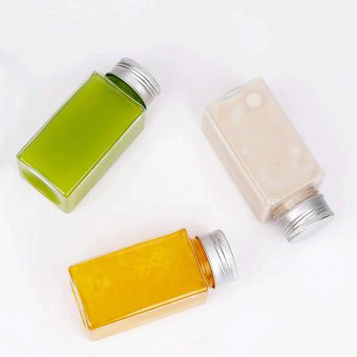 China Eco-friendly Juice Beverage Plastic Bottle With Screw Price Transparent Square Soda Maker 300ML Aluminum Cover for sale