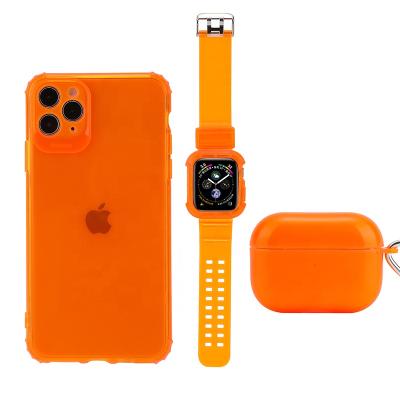 China Anti-fall Fashion 3 in 1 Set Neon Color Plastic TPU Watch Band For Airpods Pro Case For iPhone Case For Apple iWatch 2021 Bands for sale