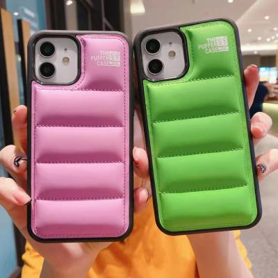 China Soft Cotton Filled Anti-fall Down Jacket TPU Back Cover Case Mobile Phone Cover Case For iPhone 13 pro Max Case for sale