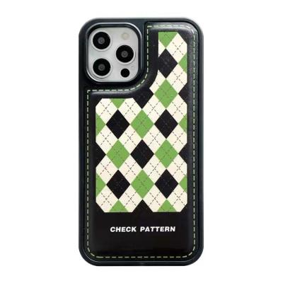 China Retro Anti-fall Plaid TPU Phone Case Camera Lens PU Leather Shockproof Phone Case For iPhone 13 pro Max Back Cover for sale