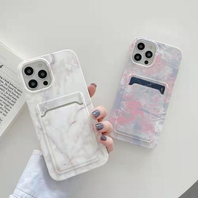 China Anti-drop Marble Design TPU Case With Card Slot Back Cover Wallet Cards Case For iPhone 12 Pro Max Case 2021 for sale