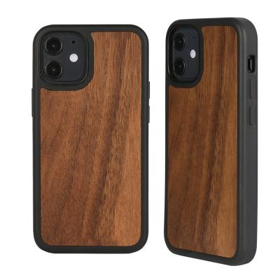 China New Designed Shockproof Natural Wooden TPU Mobile Phone Bumper Case For 12 Pro Max Real Hard Wooden Phone Case for sale