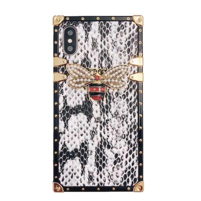 China Luxury Shockproof Leather Snakeskin PU Phone Case With Protective Bee Stand Case With Strap Chain For iphone 12 pro max for sale