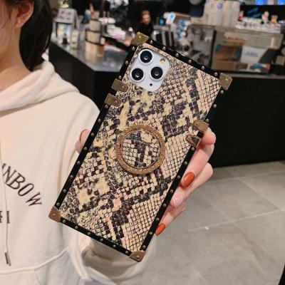 China Luxury Shockproof Snakeskin Square TPU Cover Phone Case With Ring Holder Protector Case For iphone 12 pro max for sale