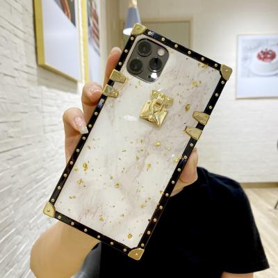 China Luxury Square Marble Bling Back Control Pattern Cell Phone Case Anti-fall Protector For iphone 12 pro mini 2021 max for sale