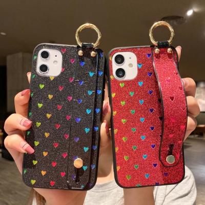 China Anti-drop Glitter TPU Cover Device Shiny Bumper Mobile Case Shockproof With Wrist Strap Holder For iPhone 12 Pro Max for sale