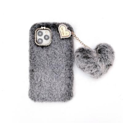 China Luxury Handmade Series Cute Toy Warm Furry Hair Plush TPU Anti-fall Ultra Thin Soft Case For Iphone 12 With Warm Furry Chain Pendant for sale