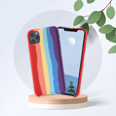 China Anti-drop Amazon Bestseller Rainbow Silicone Cell Phone Case For iPhone 12 Pro Max Liquid Silicon Phone Case 2021 for sale