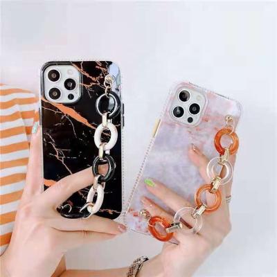 China Hot Selling Anti-drop Gloss Marble Pattern Soft Wrist Chain TPU Shell Mobile Phone Case For 12 pro 11 pro max max for sale