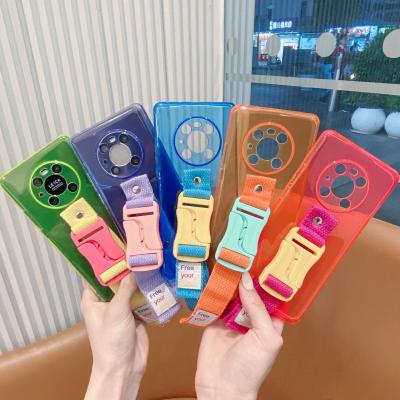 China Hot Selling Fluorescent Anti-drop Sliver TPU Mobile Phone Case With Wrist Band Lanyard For Huawei P40 Phone Case for sale