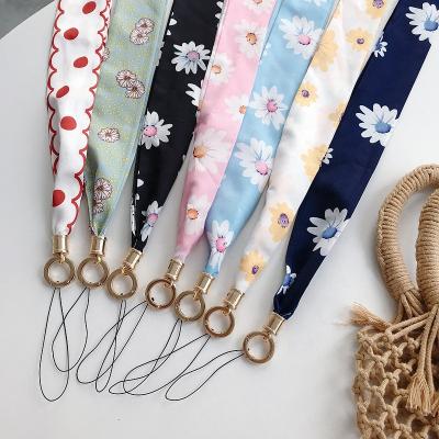 China Stress To Reduce 2021 New Mobile Phone Silk Lanyard Strap Mobile Phone Scarf Wide Accessories Mobile Phone Hanging Neck Rope Strap Beads for sale