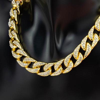 China LEJIER Custom Anti-allergic Fashion Jewelry HipHop Crystal Diamond Link Gold Plated Zircon Charm Cuban Iced Out Neckless for sale