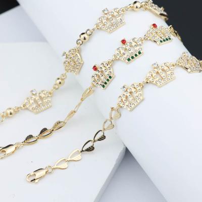 China New Waterproof High Quality 18K Gold Plated Crown Hollow Bracelet Fashion Brass Zircon Couples Bracelet Women Jewelry TRENDY for sale