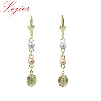 China Simple TRENDY Jewelry 18k Gold Most Popular Virgin Tricolor Charm Earrings Long Rosary Dangle Earrings for sale