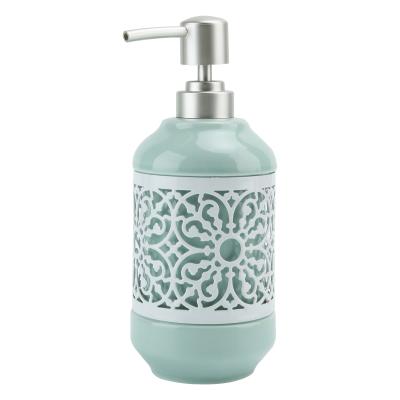 China China Supplier New Design Sustainable Luxury Bathroom Double Layer Ceramic Foam Liquid Soap Dispenser With Metal Decor White Floral Bottle for sale