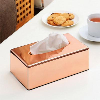 China Wholesale Antirust Balfour Luxury Hotel Custom Design Rectangular Royal ABS Plastic Rose Gold Tissue Facial Paper Box With Stands for sale