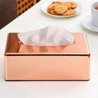 China Wholesale Antirust Rectangular Luxury Hotel Rose Gold Stainless Steel Metal Plastic Tissue Box Cover Balfour With Brackets for sale