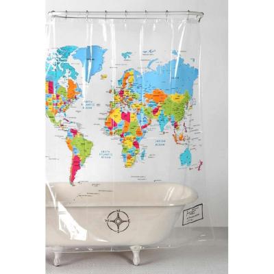 China Sustainable Clear Transparent Custom Digital Printing Mouldproof African World Map PEVA Shower Curtain For Bathroom for sale