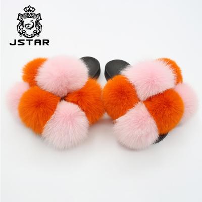 China Fox Fur Slippers Sandals Winter Popular Breathable Women Slippers Slips Cheap Fur Women Slippers for sale