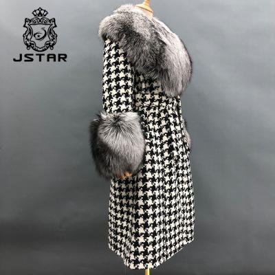 China JSTAR Slaps Edge Houndstooth Fur Coat Anti-Shrink Anti-Shrink Fox Fur Women Knitted Cashmere Shorts Winter Coats for sale