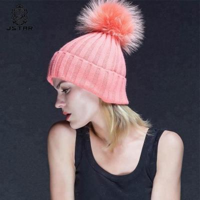 China Factory Wholesale Beaine COMMON Winter Knitted Wool Hat With 100% Raccoon Fur Pom Pom For Women for sale