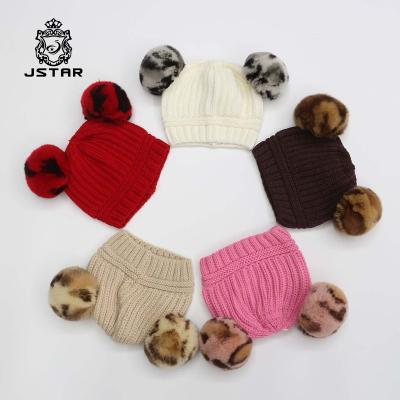 China Wholesale Cute Knitted Pompom Kids Beanie Hats Baby Hat Jstar Winter COMMON Hat Real Fur Acrylic COMMON Warm Wholesale for sale