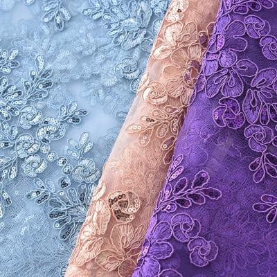 China Best Selling Anti Pill Products 100% Polyester Custom Design Embroidery Sequin Mesh Lace Fabric For Dress for sale