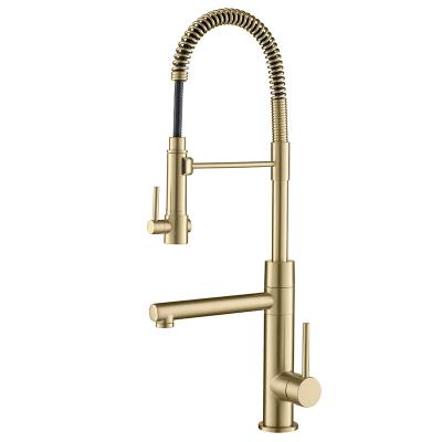 China Pull Out Gold Copper Spray Brushed Spring Kitchen Faucet China Deck Mounted for sale