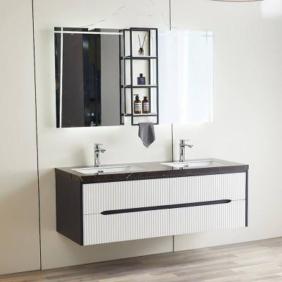 China Modern Double Sink Wall Mounted Bathroom Vanity Cabinet Supplier Luxury Bathroom Vanity Cabinet Set Floating Mirror Vanity Cabinet for sale