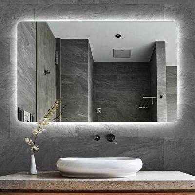 China Illuminated 2022 Modern Bathroom Vanities Wall Mounted Large Bedrooms Back Light Smart Defog Makeup Led Mirror for sale