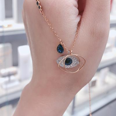 China Luxury Hot Selling Vintage Charm Devil Eyes Necklace Turkish Blue Pendant Necklace Cubic Zirconia 18K Rose Gold Plated Luxury for sale