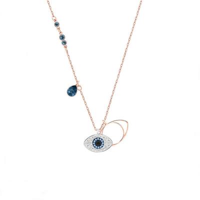 China Vintage Fashion Gold Plated Diamond Devil Eye Necklace Turkey Gem Stone Blue Devil Eyes Necklace For Women for sale