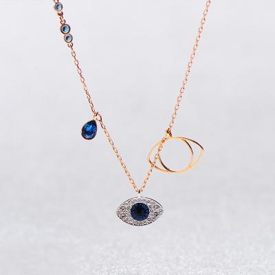 China Vintage CZ Micro Pave Cubic Zirconia Blue Devil Eyes Stainless Steel Tuckey Shield Pendant Necklace Jewelry for sale