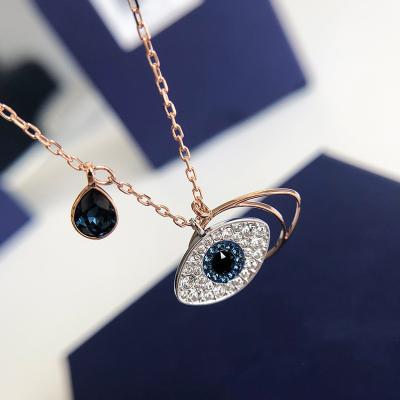 China Classic Vintage Design Fashion Micro Inlay Zirconia Brass 18k Gold Plated Devil's Eye Charm Choker Chain Pendant Necklace For Women Jewelry for sale