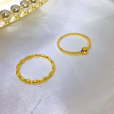 China 2022 Small Cute Luxury Solid Round Steel Gold Plated Finger Link Chain Ring 18K Gold Pearl Titanium Tennis Ring Lady Jewelry for sale