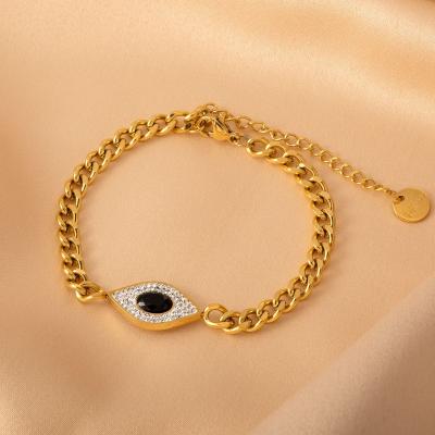 China Fashion Stainless Steel Adjustable 18k Gold Plated Double C Chain Evil Eye Bracelet Thick Link Chain Women Bracelet Jewelry For Girls for sale