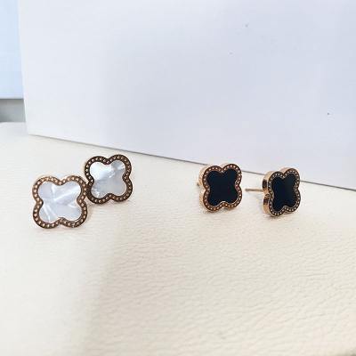 China CLASSIC Hot Sale Gold Plated Four CZ Zircon Diamond Four Leaf Clover Ear Stud Earrings Stainless Steel Clover Earrings Jewelry For Women for sale